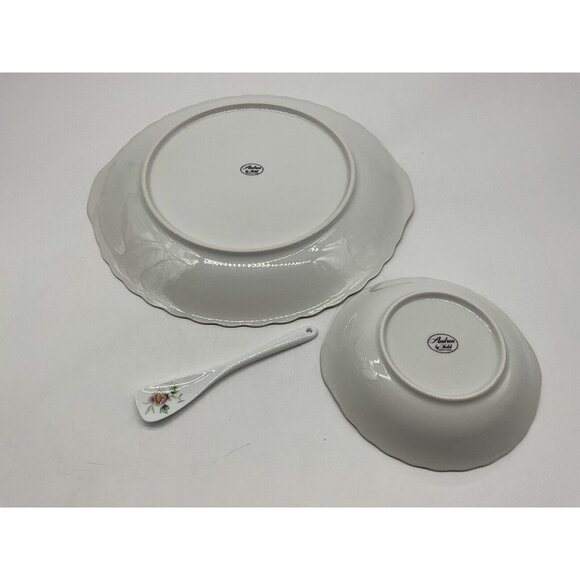 Andrea by Sadek 3 Piece "Garden of India" Scalloped Platter Dip Bowl and Spoon - Picture 14 of 16